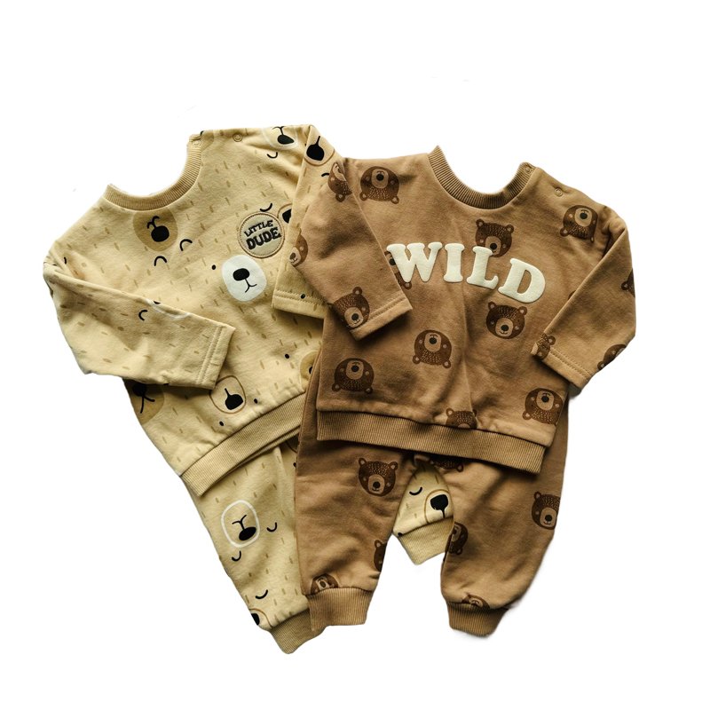 Winter infant print suit baby plush thickened top+trousers 2 pieces Fashion Baby Clothing Sets