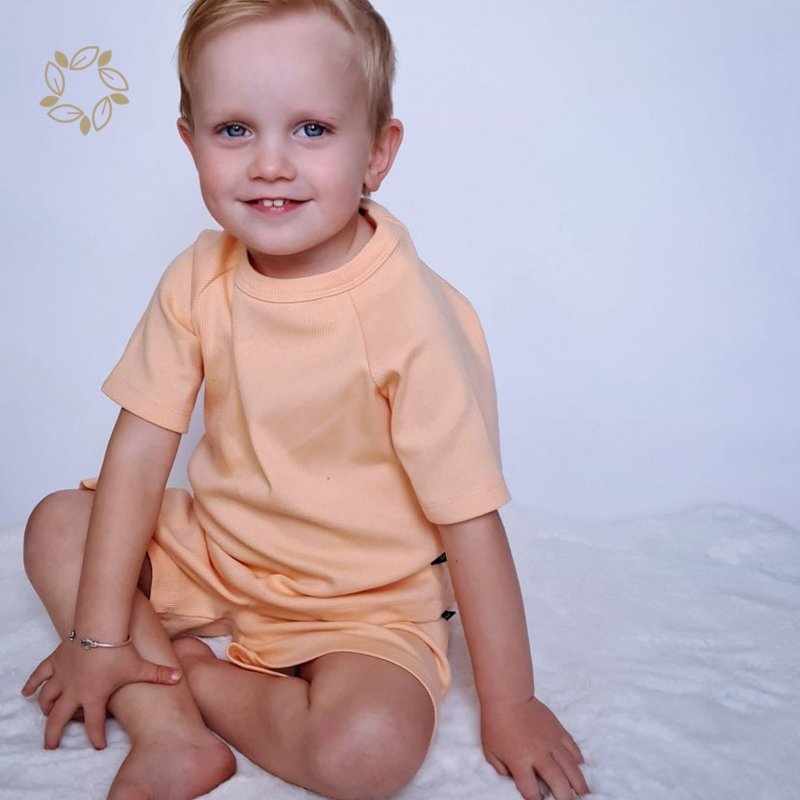 Organic bamboo cotton toddler boys clothing sets eco friendly toddler ribbed t shirt and shorts sustainable toddler short set