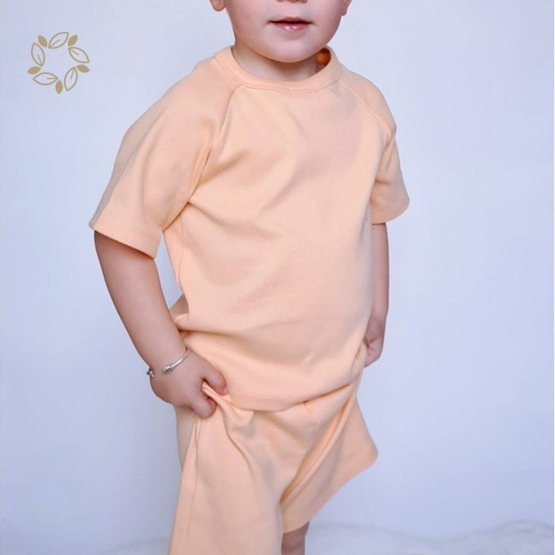Organic bamboo cotton toddler boys clothing sets eco friendly toddler ribbed t shirt and shorts sustainable toddler short set