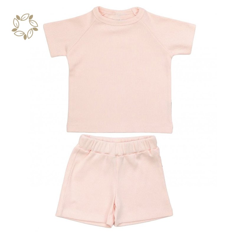 Organic bamboo cotton toddler boys clothing sets eco friendly toddler ribbed t shirt and shorts sustainable toddler short set