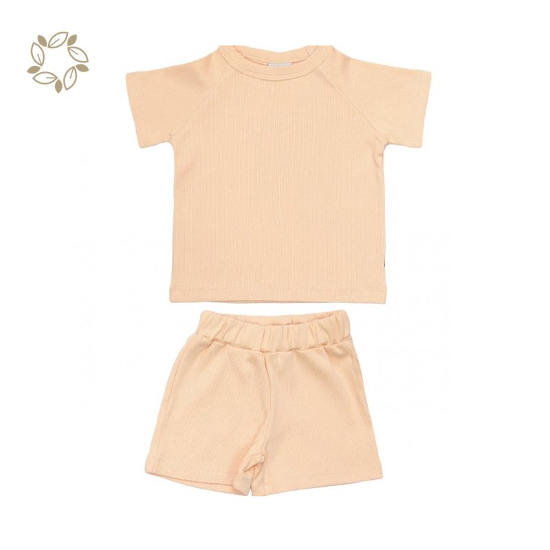Organic bamboo cotton toddler boys clothing sets eco friendly toddler ribbed t shirt and shorts sustainable toddler short set