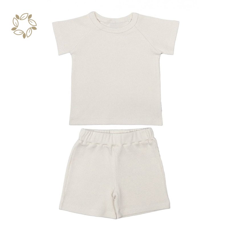 Organic bamboo cotton toddler boys clothing sets eco friendly toddler ribbed t shirt and shorts sustainable toddler short set