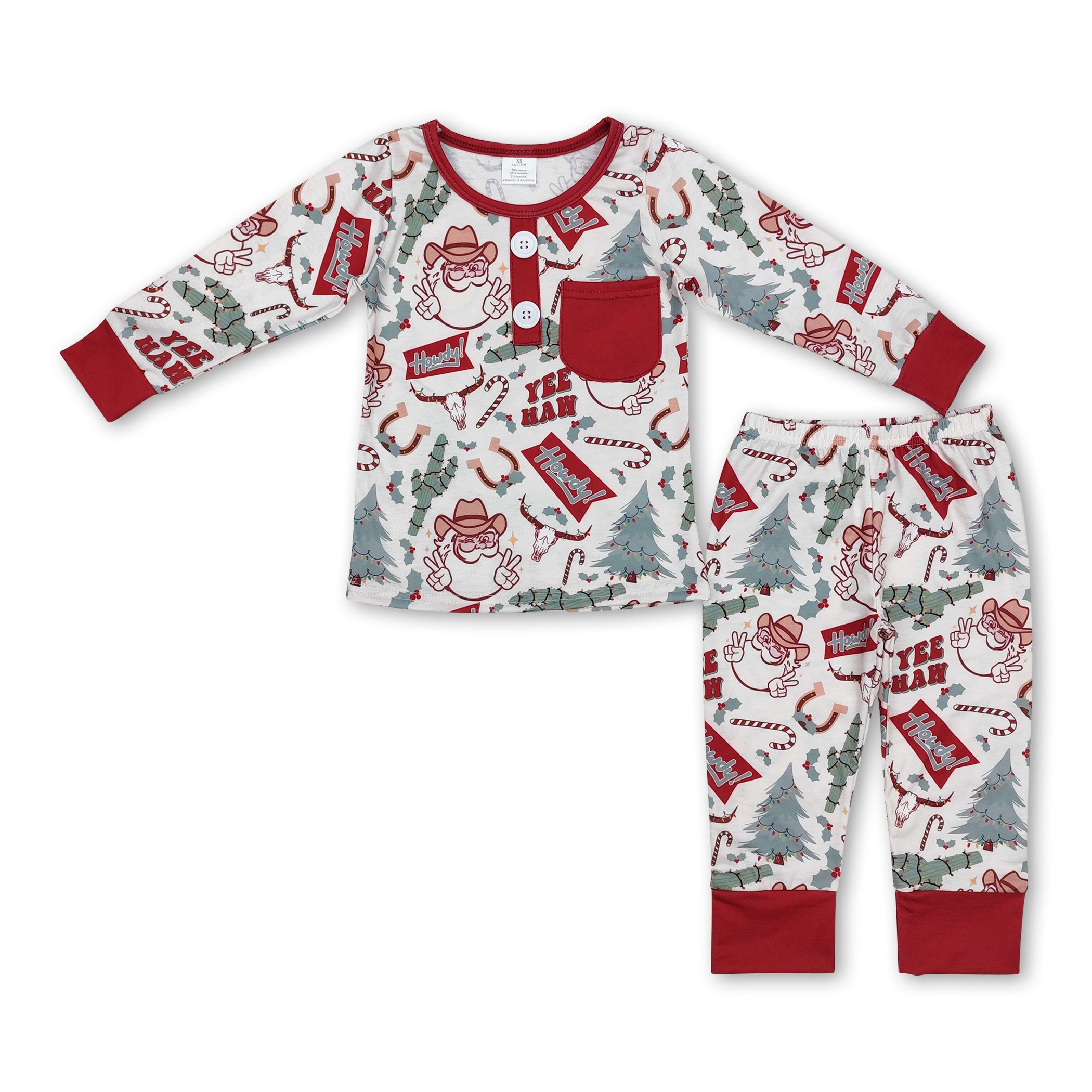 Santa bull skull cactus Christmas tree bamboo pajamas western boys outfits