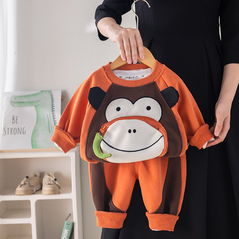 2024 Autumn/Winter 2-Piece Boys' Clothing Set Children's Stereoscopic Cartoon Print Long Sleeve Top Babies Kids Cartoon suit