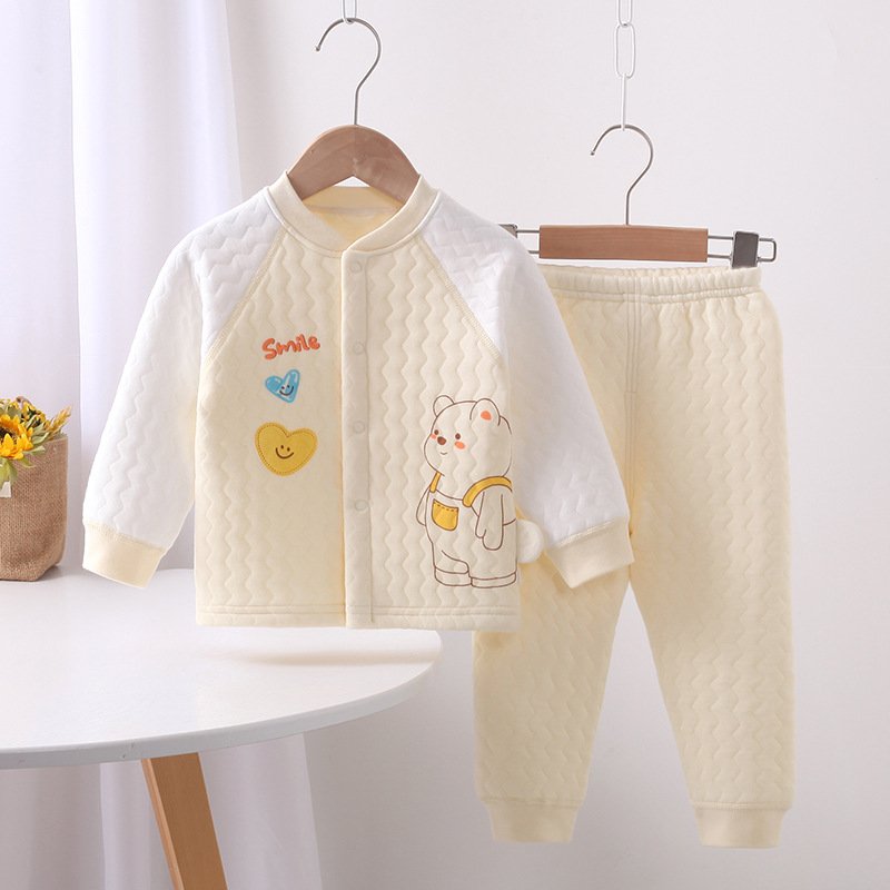 Newborn Baby Pajamas Sets Autumn and winter Long sleeved Knitted Cotton Tops Boys Girls Outfits 2 Pieces Baby Clothing