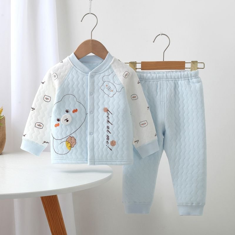 Newborn Baby Pajamas Sets Autumn and winter Long sleeved Knitted Cotton Tops Boys Girls Outfits 2 Pieces Baby Clothing