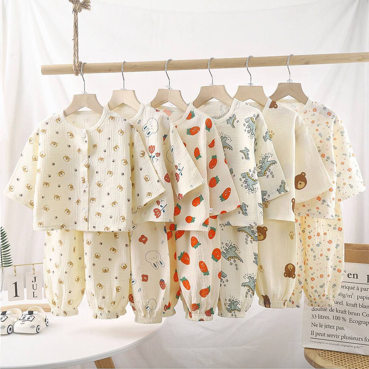 Toddler Boys Girls Set Muslin Baby Clothes Kids Clothing Pajamas 2 Pieces Sets