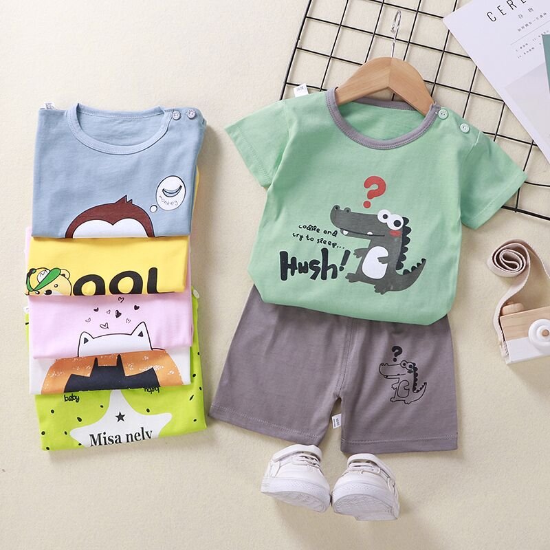 Summer Wholesale Children Kids Clothes Short Sleeve Baby T Shirt Boys Clothing Set COTTON Spring