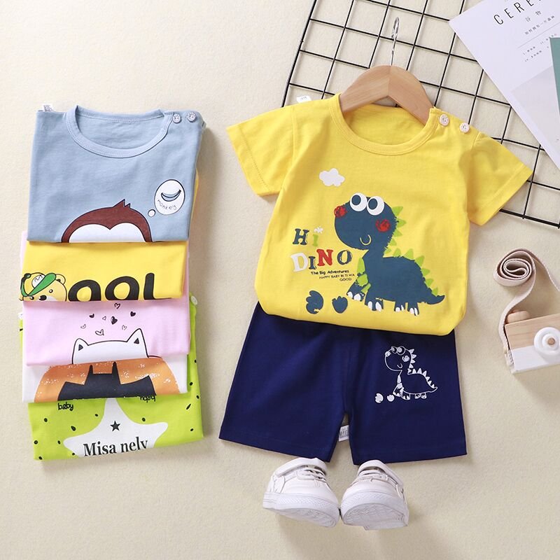 Summer Wholesale Children Kids Clothes Short Sleeve Baby T Shirt Boys Clothing Set COTTON Spring