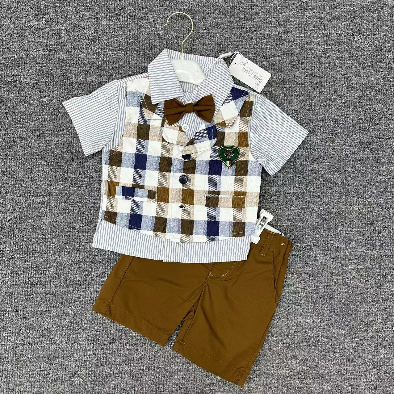Handsome Infant Toddler Boys Cotton Summer 2-Piece Set Short Sleeve Shirt and Shorts Wholesale Clothing 6M-3T