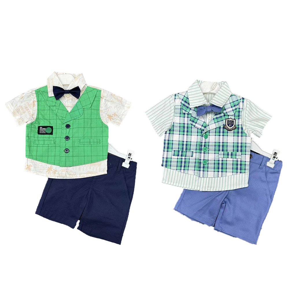 Handsome Infant Toddler Boys Cotton Summer 2-Piece Set Short Sleeve Shirt and Shorts Wholesale Clothing 6M-3T