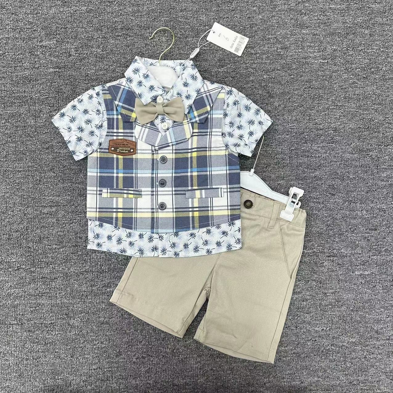 Handsome Infant Toddler Boys Cotton Summer 2-Piece Set Short Sleeve Shirt and Shorts Wholesale Clothing 6M-3T