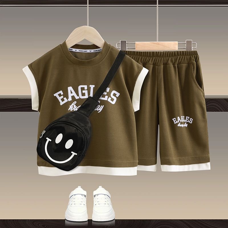 Children's summer simple letter sleeveless suit with bag