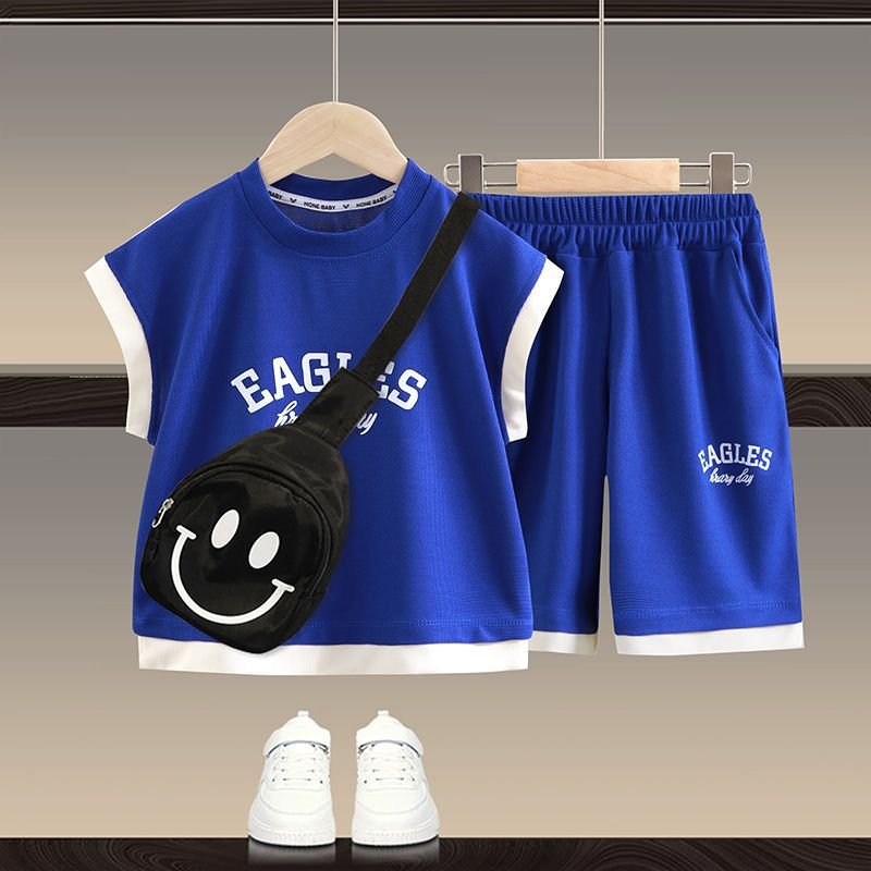 Children's summer simple letter sleeveless suit with bag