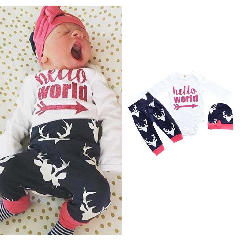 Infant cartoon cotton romper pants headband hat clothes set newborn outfits toddler jumpsuits girls boys baby clothing set