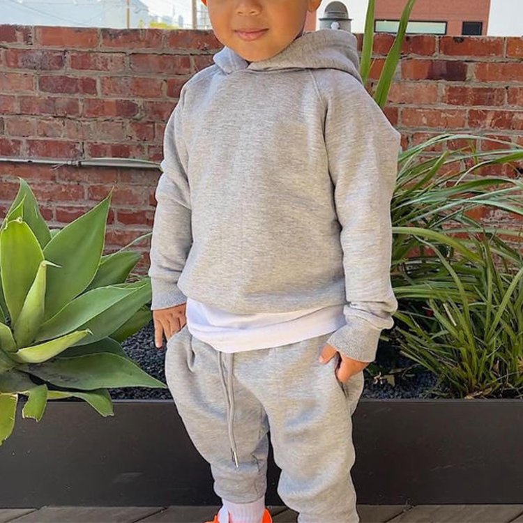 Autumn Winter Boys Clothing Hoodies Sets Custom Logo Fleece Cotton Plain Kids Sweatsuit Set