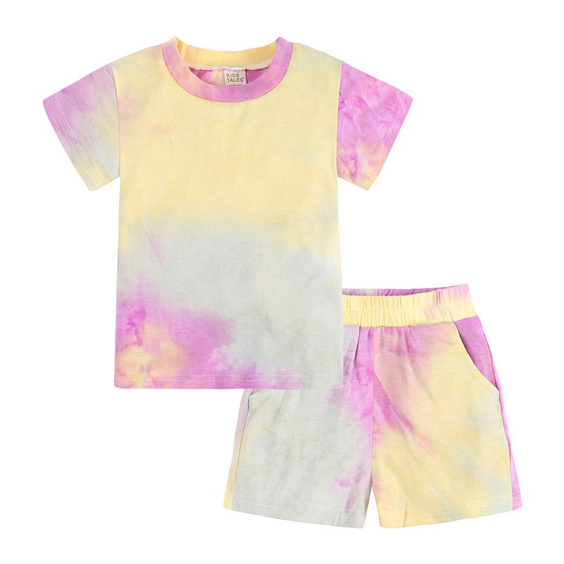 Children Boys Summer Sets Tie Dyed Short Sleeve Shorts 2 Pieces Outfits Unisex Kids Girls Tie Dye Clothing Tracksuit Suits