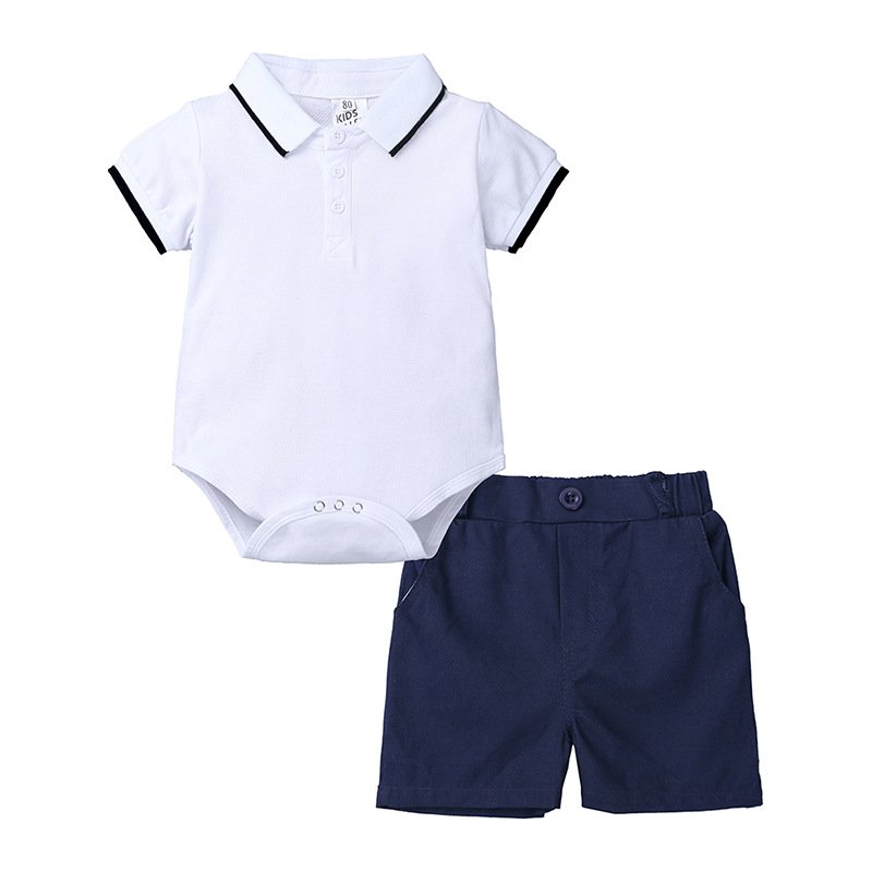 Toddler Boys Clothing Sets Newborn British Short-sleeved Romper Bib Shorts Gentleman Baby Romper Set
