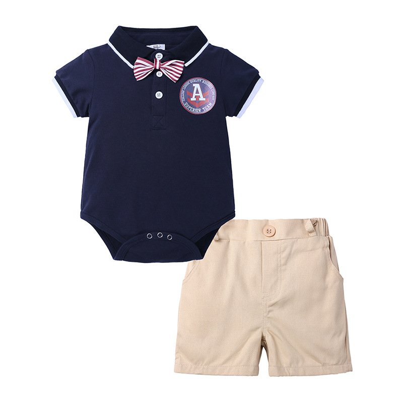 Toddler Boys Clothing Sets Newborn British Short-sleeved Romper Bib Shorts Gentleman Baby Romper Set