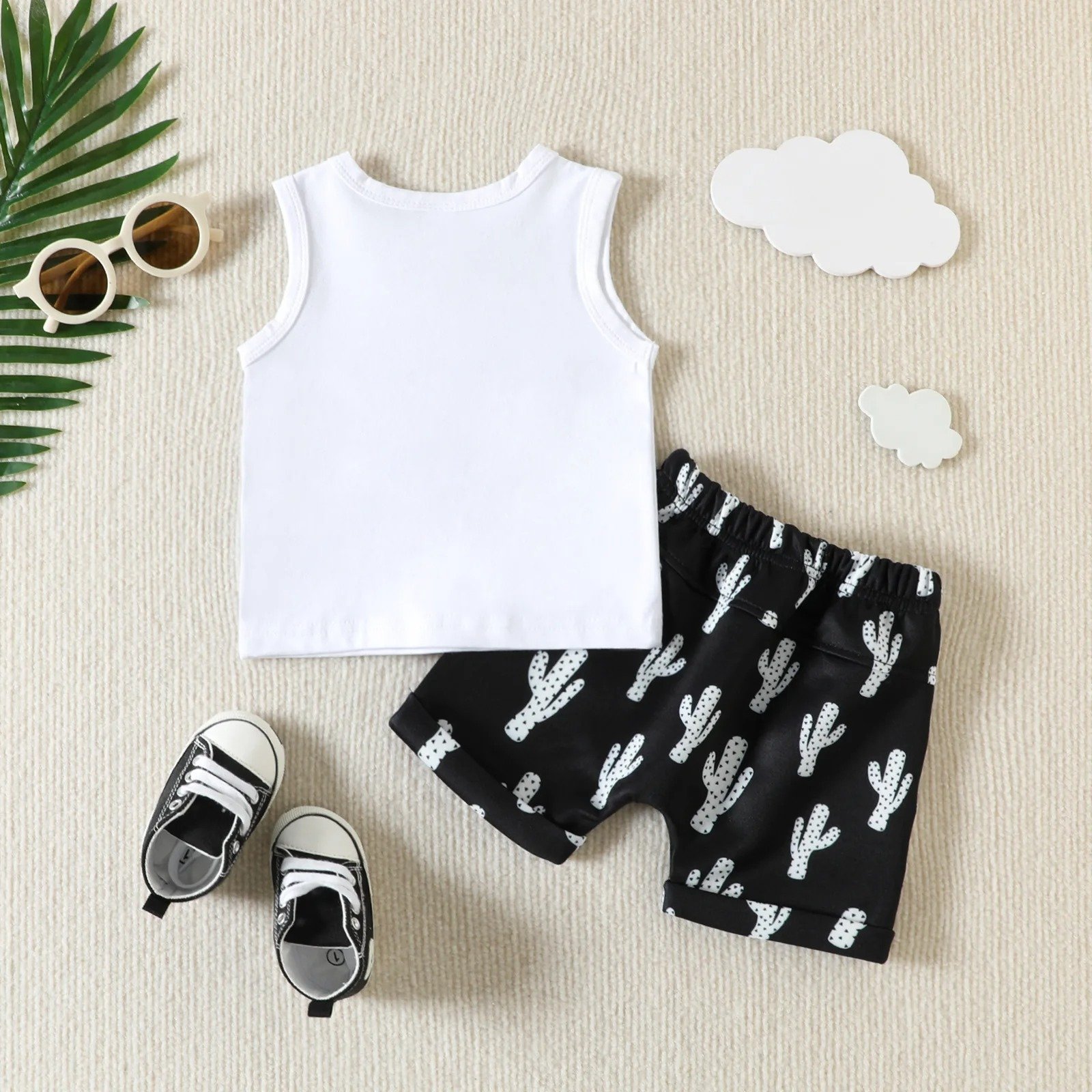 2PCS Children Clothing Vest Suit Children's Sets Summer Cotton Print T-Shirts Shorts Boys Sleeveless Kids Clothes for baby
