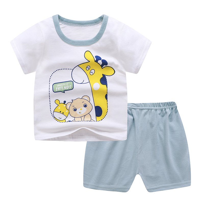 Wholesale Summer Cotton Short Sleeve Kids Suit Two Pieces Baby Clothings Sets Children Clothings for Boys and Girls