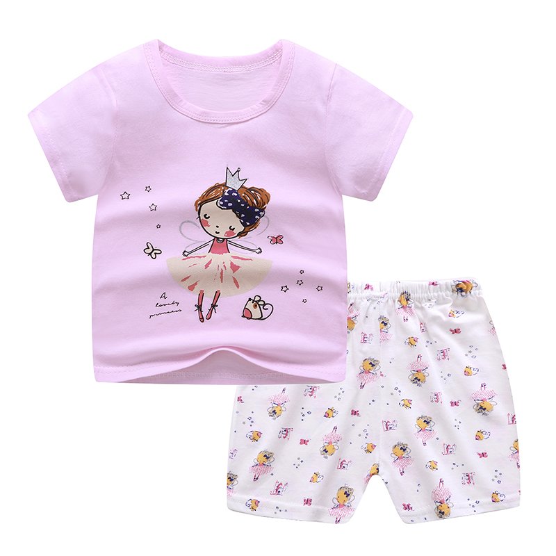 Wholesale Summer Cotton Short Sleeve Kids Suit Two Pieces Baby Clothings Sets Children Clothings for Boys and Girls