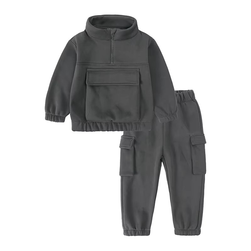 2024 New custom casual solid color children's sweater two piece set boy clothing sets