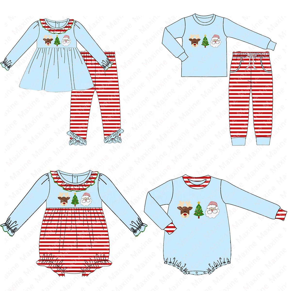 Wholesale price smocking boy set Christmas boy clothing sets French knot embroidery little boy outfits for Christmas