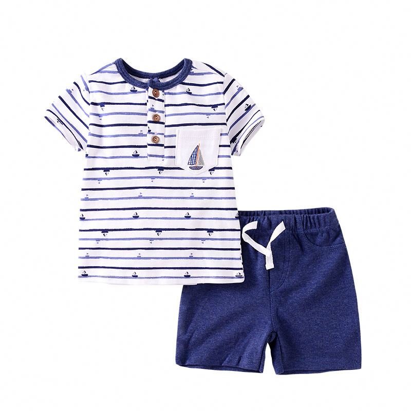 Kids Wholesale Outfits Back To School Boys Short Sleeve T-Shirt And Shorts Printed Pattern Baby Clothes