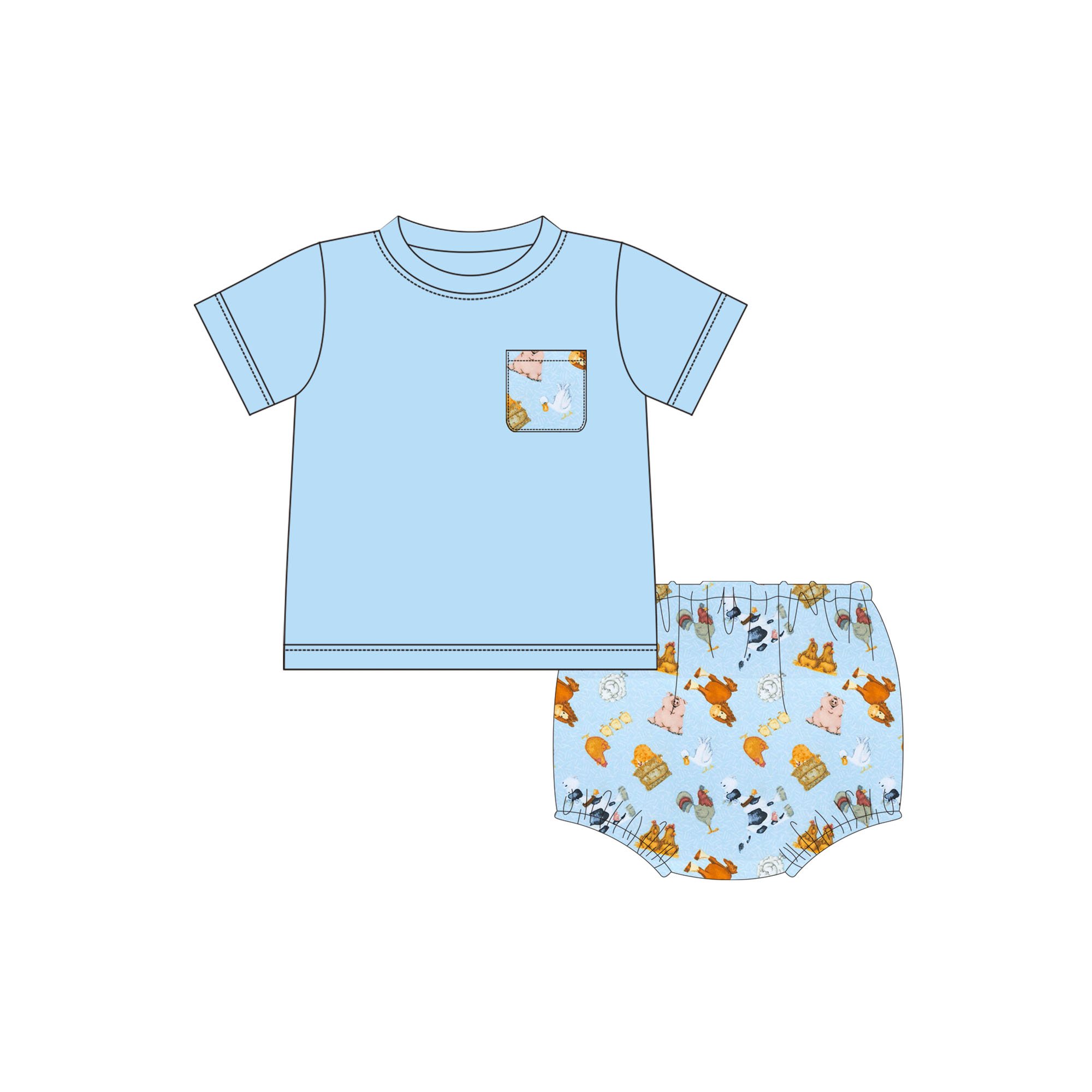 new design baby boy Summer fish element custom boy clothing set