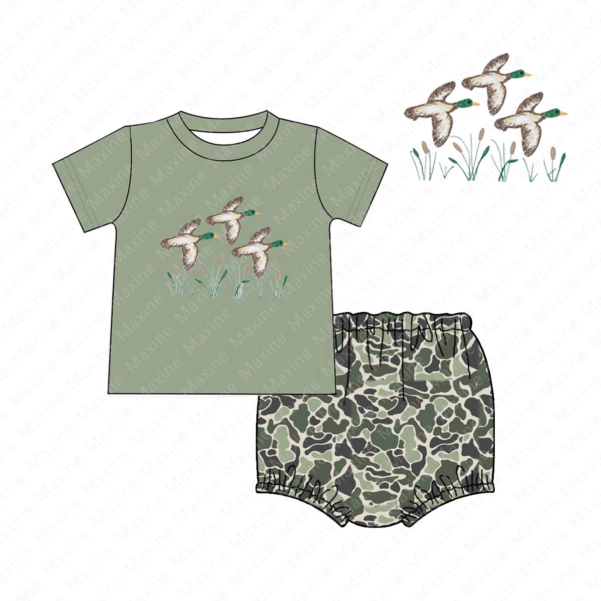 Wholesale Customization Boy Clothing Set Hunting Embroidery Kids Clothes Camo Printing Children Clothes For Fall Clothes