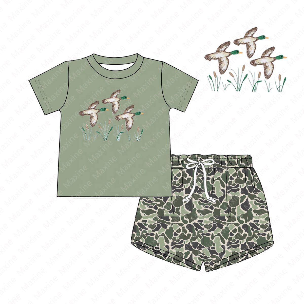 Wholesale Customization Boy Clothing Set Hunting Embroidery Kids Clothes Camo Printing Children Clothes For Fall Clothes