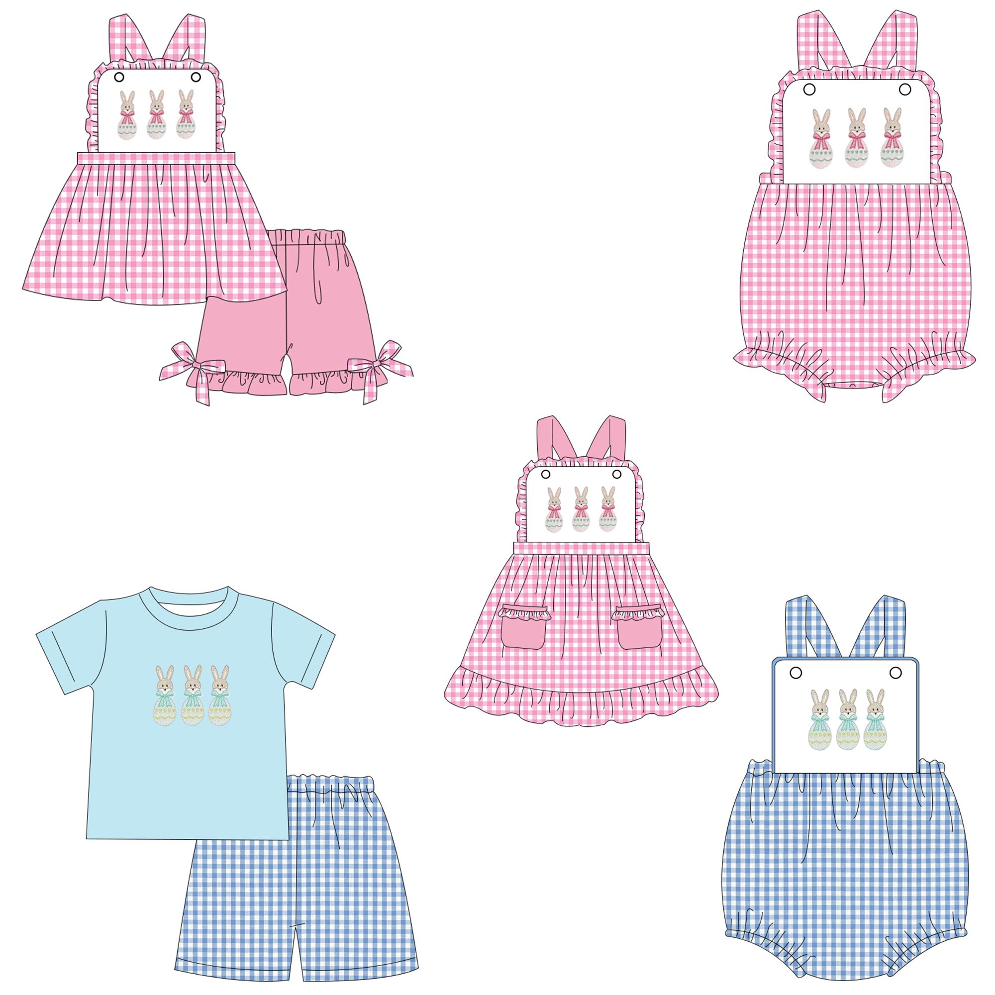 Custom designs spring children boutique clothing easter holiday kids clothes baby girl boy clothing with bunny embroidery