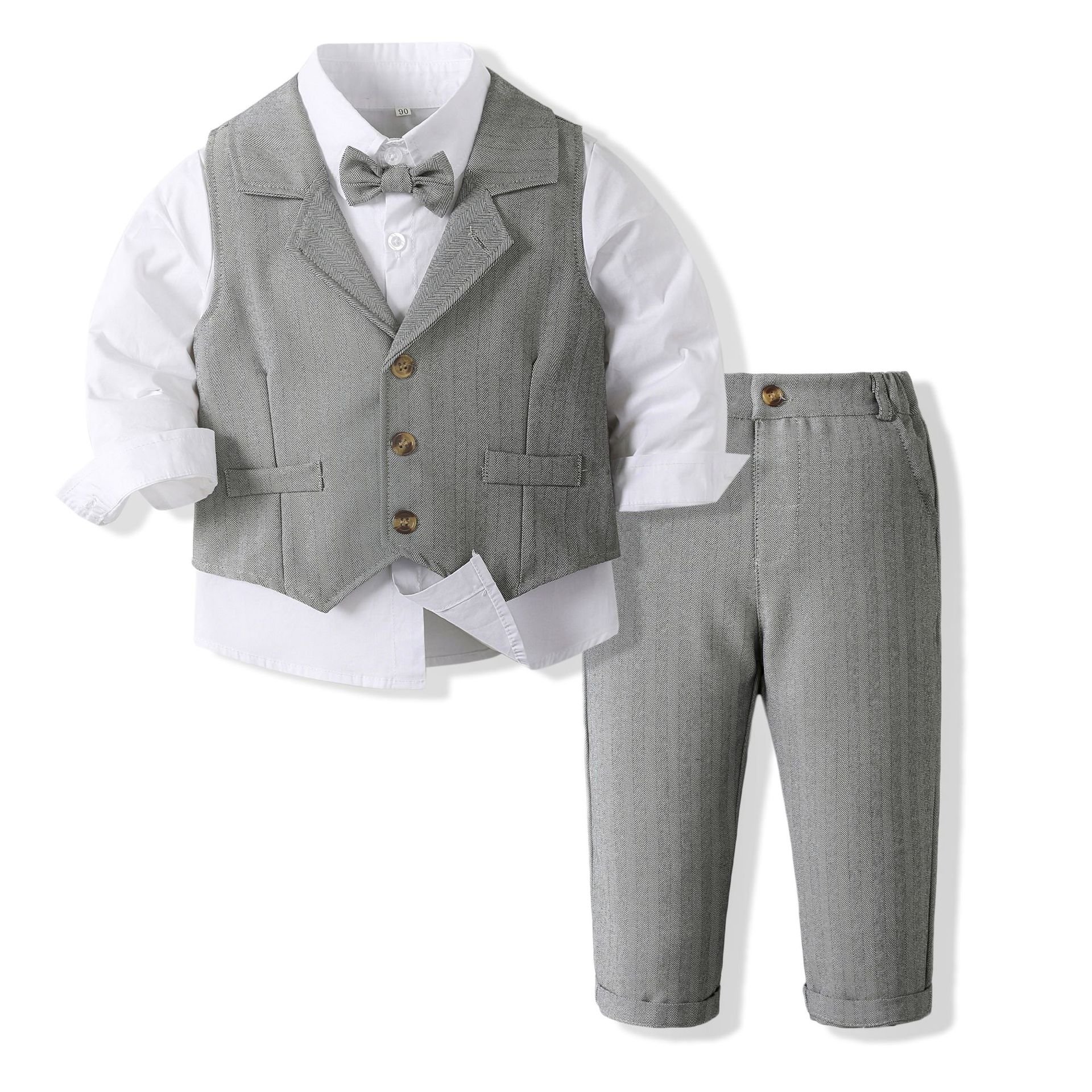 Little Kids Boy 1 to 6 Years Formal Outfits Boy Party Clothes Solid Vest Suit Toddler Boy Clothing Sets Children's Party Clothes