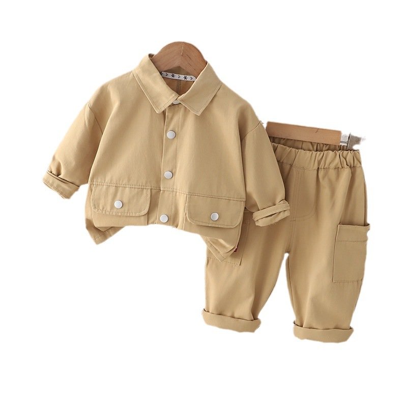 Boys' Autumn New Set Children's Cartoon Dinosaur Shirt Two Piece Set