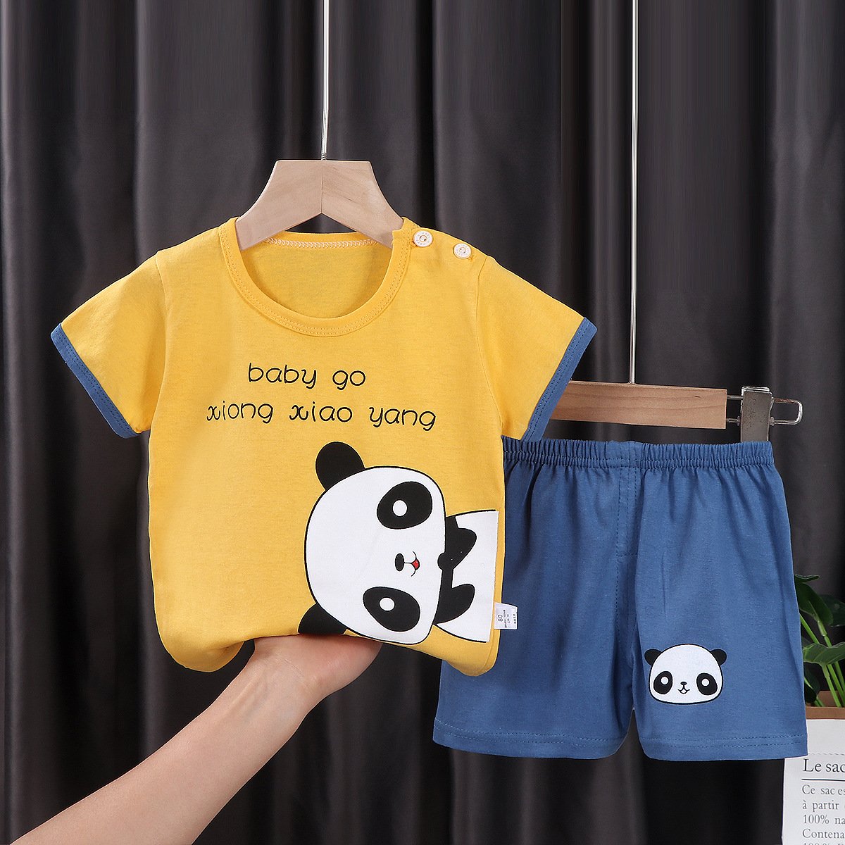 2024 Summer low price New Cotton Children's Korean Version Short Sleeve T-Shirt Suit Boys 2pcs Clothing Set with Shorts