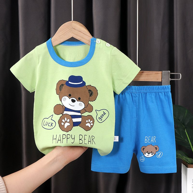 2024 Summer low price New Cotton Children's Korean Version Short Sleeve T-Shirt Suit Boys 2pcs Clothing Set with Shorts