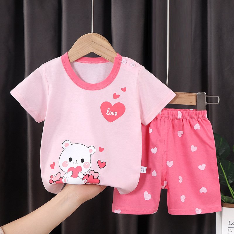 2024 Summer low price New Cotton Children's Korean Version Short Sleeve T-Shirt Suit Boys 2pcs Clothing Set with Shorts