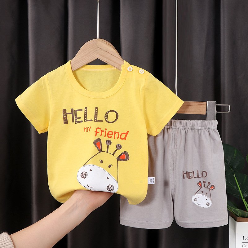 2024 Summer low price New Cotton Children's Korean Version Short Sleeve T-Shirt Suit Boys 2pcs Clothing Set with Shorts