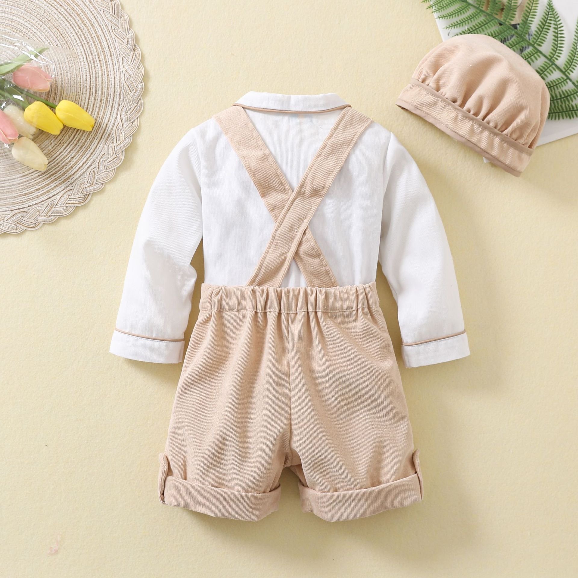 High Quality Customization Kids Winter Clothes Baby Boy Gentleman Set with Hat Khaki Party Outfit Suit Infant Clothes