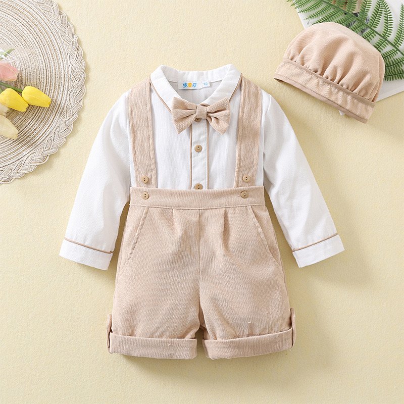 High Quality Customization Kids Winter Clothes Baby Boy Gentleman Set with Hat Khaki Party Outfit Suit Infant Clothes