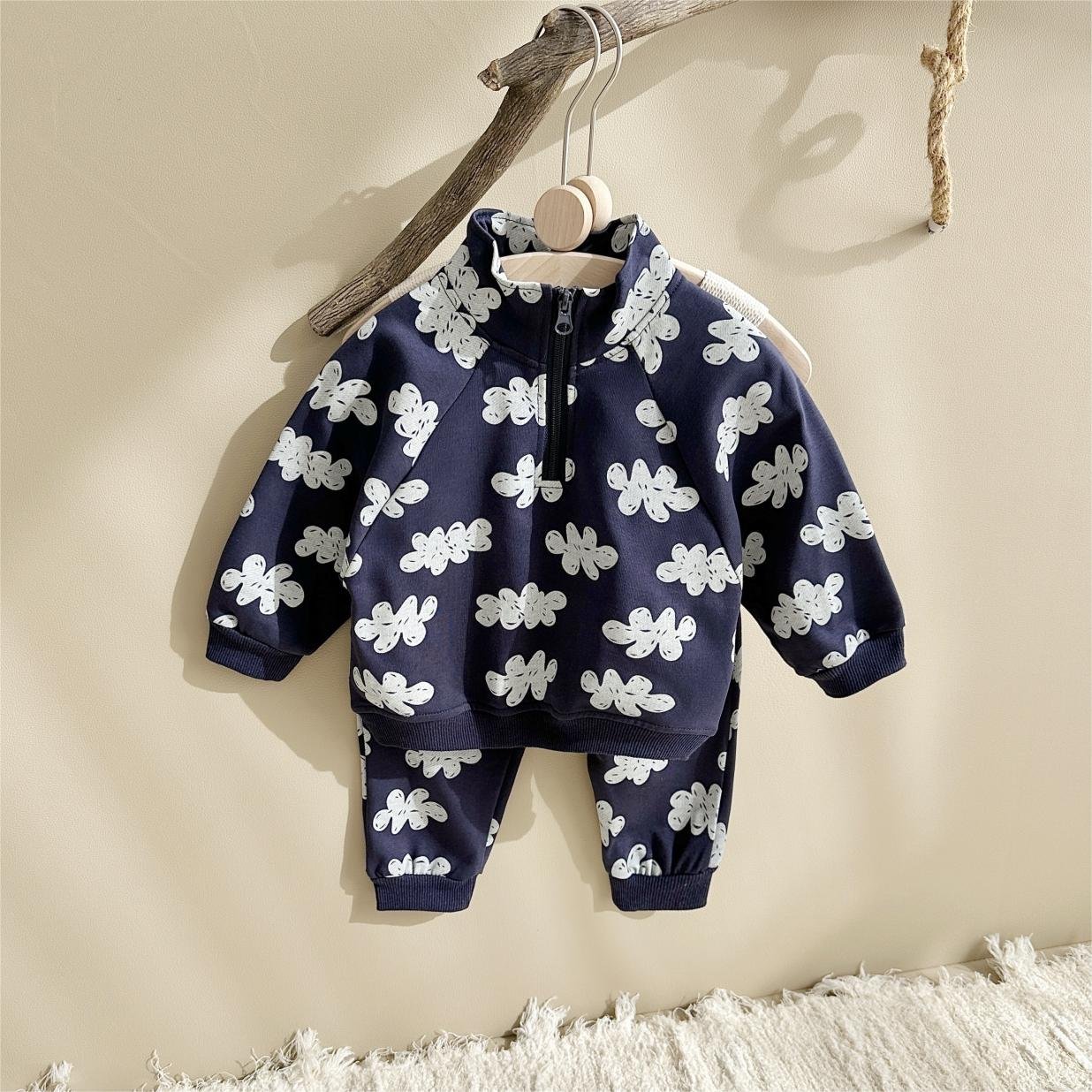 Baby Boys Clothing Sets Children Cloud Print Zipper Sweatshirt Kids Clothes Girls Cotton Long Sleeve Pullover Tops+Pant Suits