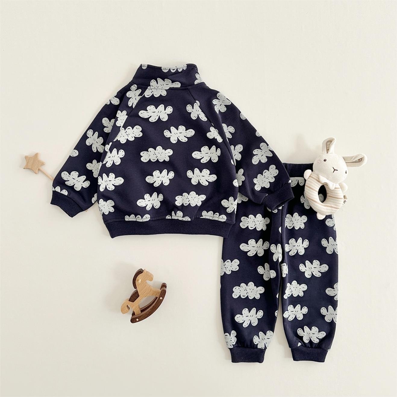 Baby Boys Clothing Sets Children Cloud Print Zipper Sweatshirt Kids Clothes Girls Cotton Long Sleeve Pullover Tops+Pant Suits