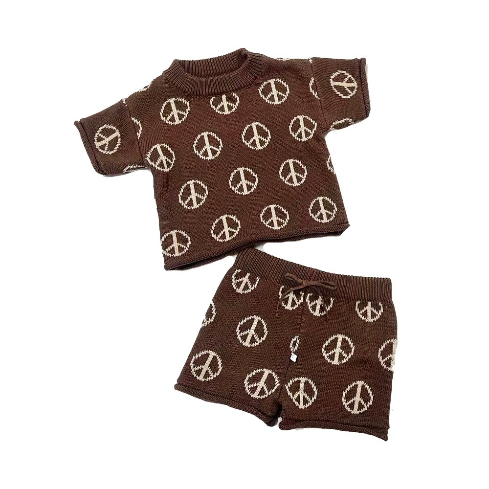 Yin Yang Peace Patterns Cozy Oversize Loose Outfits Boys Girls Knitted Tee Shirts Shorts Knitwears Set