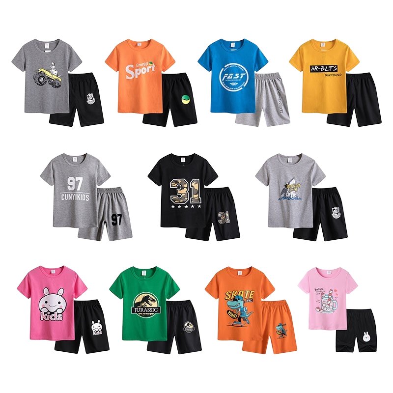 Hot Sell Cheap Baby Kid Breathable Plain Short Sleeve SETS Cotton Children Soft GIRLS T-Shirt Cartoon Cute Kid Clothing TOPS Set