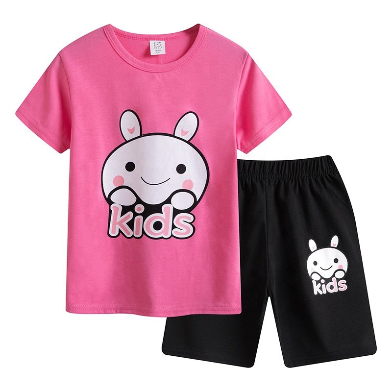 Hot Sell Cheap Baby Kid Breathable Plain Short Sleeve SETS Cotton Children Soft GIRLS T-Shirt Cartoon Cute Kid Clothing TOPS Set
