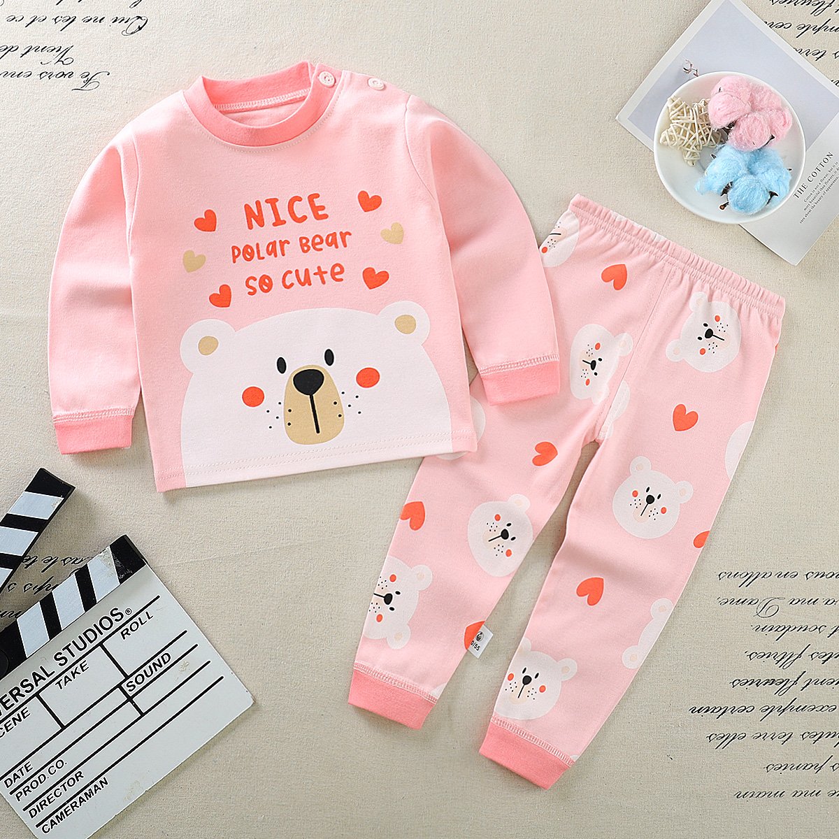 Pure Cotton Boys and Girls Pajama Set Cartoon Printing Blue Hat Dog Pattern Pajama Wholesale Baby Clothing Kids Set