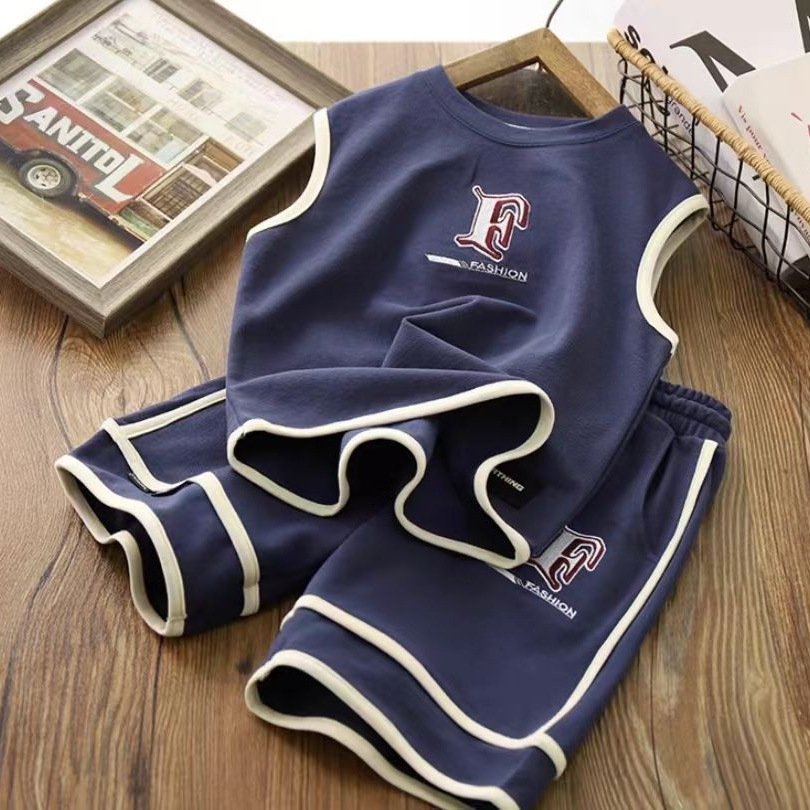 2024 Newest Teenagers Summer Sports Suits 2pcs Vest+Shorts Printed Casual Boys Clothes Sets