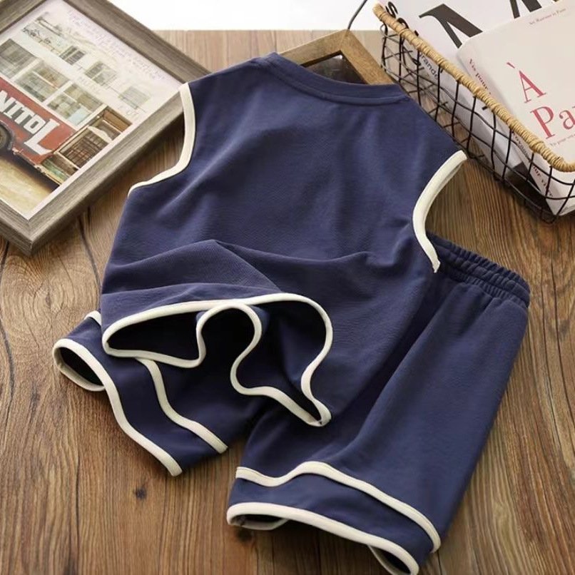 2024 Newest Teenagers Summer Sports Suits 2pcs Vest+Shorts Printed Casual Boys Clothes Sets