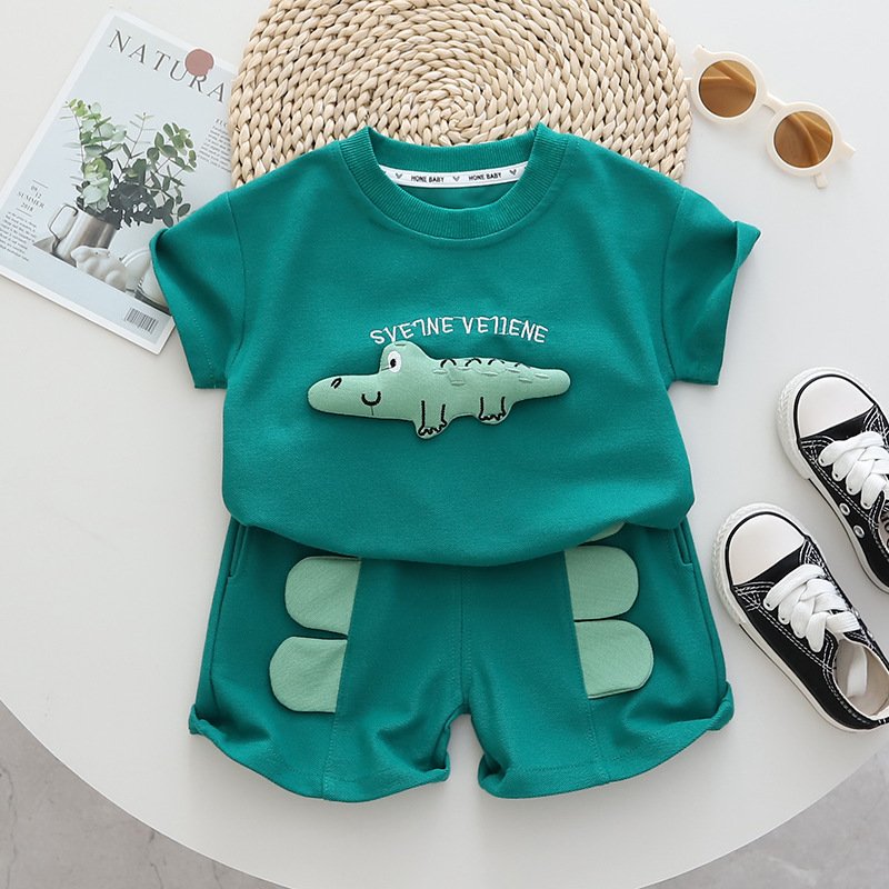 Wholesale Children's Clothing 2023 Fashion Boys' Printed Baby Casual Top+Shorts Set
